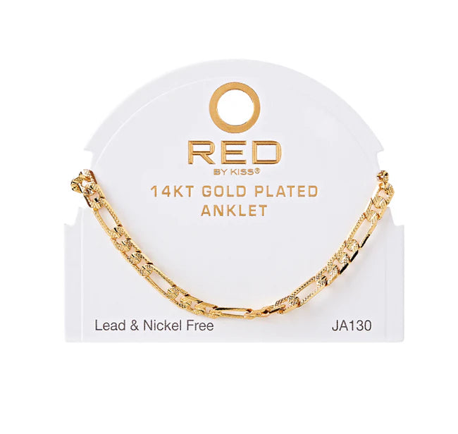 Red by Kiss 14kt Gold Plated Anklet Figaro TX 5.2mm JA130