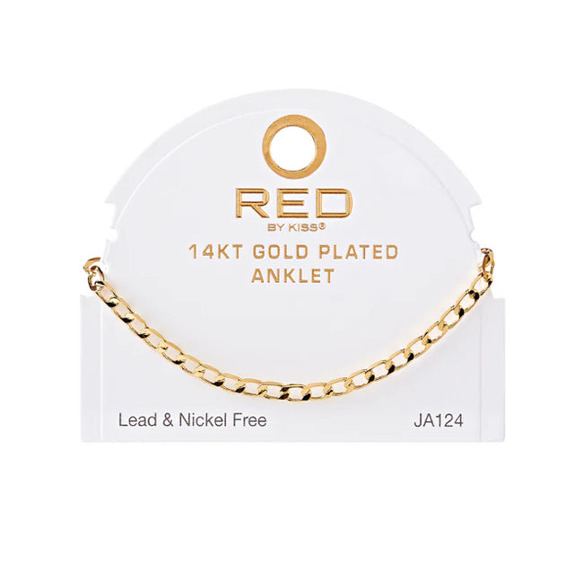 Red by Kiss 14kt Gold Plated Anklet Smooth FG Oval 4mm JA124