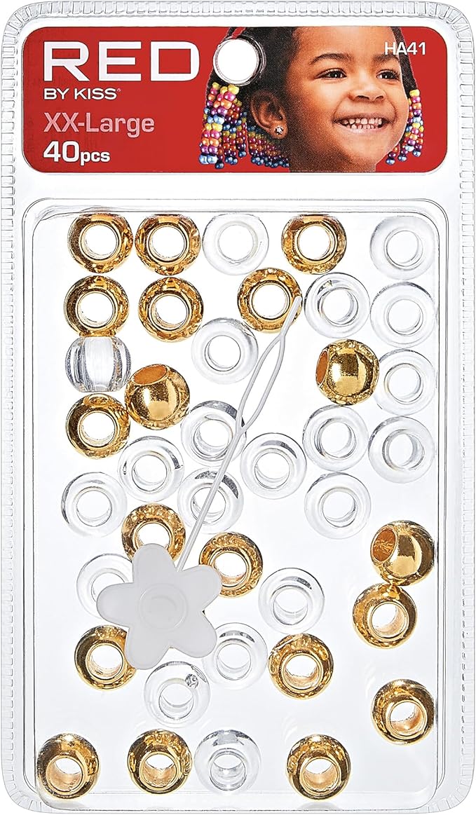 Red by Kiss Hair Beads XX Large Clear Gold 40pc HA41